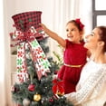 thumbnail image 2 of Christmas Tree Topper Hat - Large Red Plaid Velvet Bowler Derby Hat With Bowknot Ribbon Valentines Day Desktop, 2 of 2