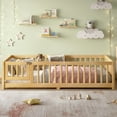thumbnail image 4 of Kumix Floor Bed with Fence Guardrail and Door, Wooden Twin Size Floor Bed with Slats Support for Boys & Girls, Montessori Floor Bed Frame for Bedroom, Floor Bed for Aged 1-3, Natural, 4 of 7