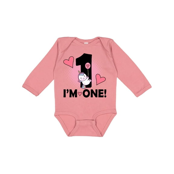 Inktastic First Birthday 1 Year Old Girl Unicorn Girls Long Sleeve Baby Bodysuit