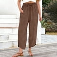 thumbnail image 6 of ZLBDYG Girls Pants Linen Summer Casual Capri Pant Drawstring Elastic High Waist Loung𝐞 Wide Leg Cropped Gauze Trouser with Pockets, 6 of 8