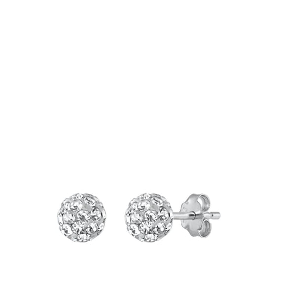 Sterling Silver Clear Cubic Zirconia Studded High Polished Ball Earrings 925 New Jewelry Female