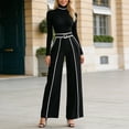 thumbnail image 2 of IWRICH Business Casual Outfits for Women Bodycon Belted Wide Leg Pants Slim Fit Long Sleeve Turtleneck T Shirts Work Dressy 2 Piece Sets Black XXL, 2 of 6