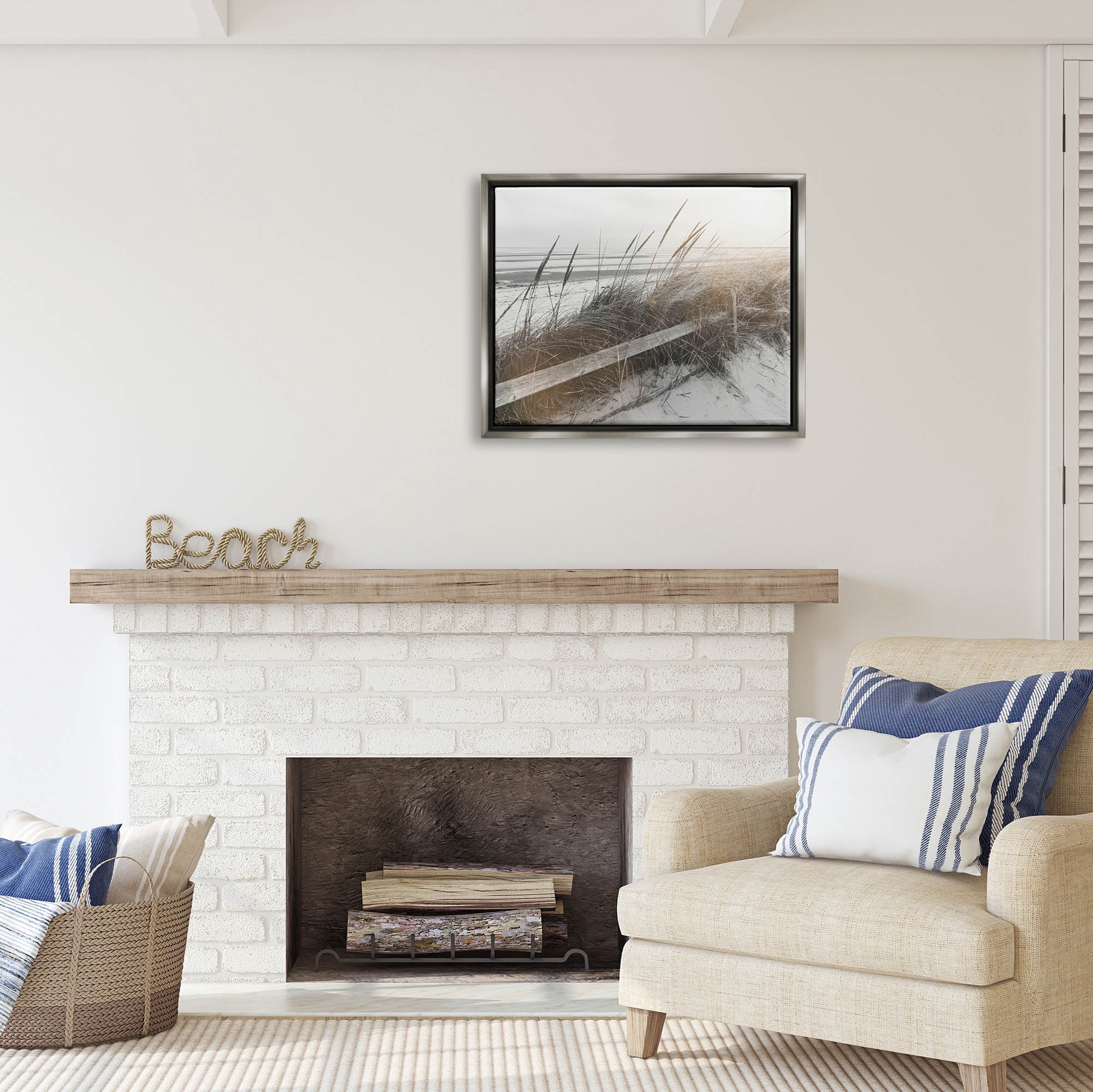 Stupell Industries Beach Reeds Photography Coastal Photography Gray Floater Framed Art Print Wall Art
