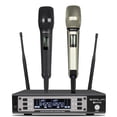 thumbnail image 1 of Sistema de Micrófono Inalámbrico SOMLIMI UHF Negro Dorado Profesional de 2 Canales para Cantar, 1 of 8
