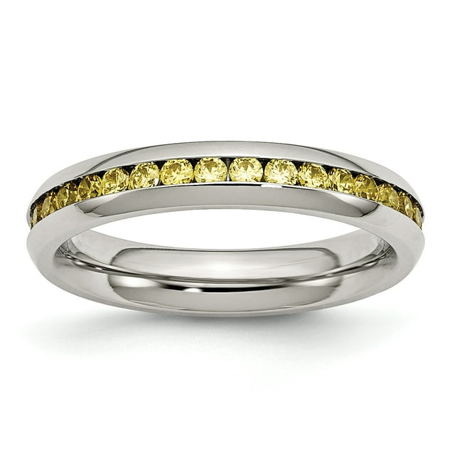 Stainless Steel 4mm November Yellow CZ Ring 8 Size