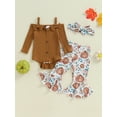 thumbnail image 2 of Infant Baby Girls Halloween Outfits Long Sleeve Bow Cami Romper Pumpkin Flare Pants Set Hairband Cute Fall Clothes, 2 of 8