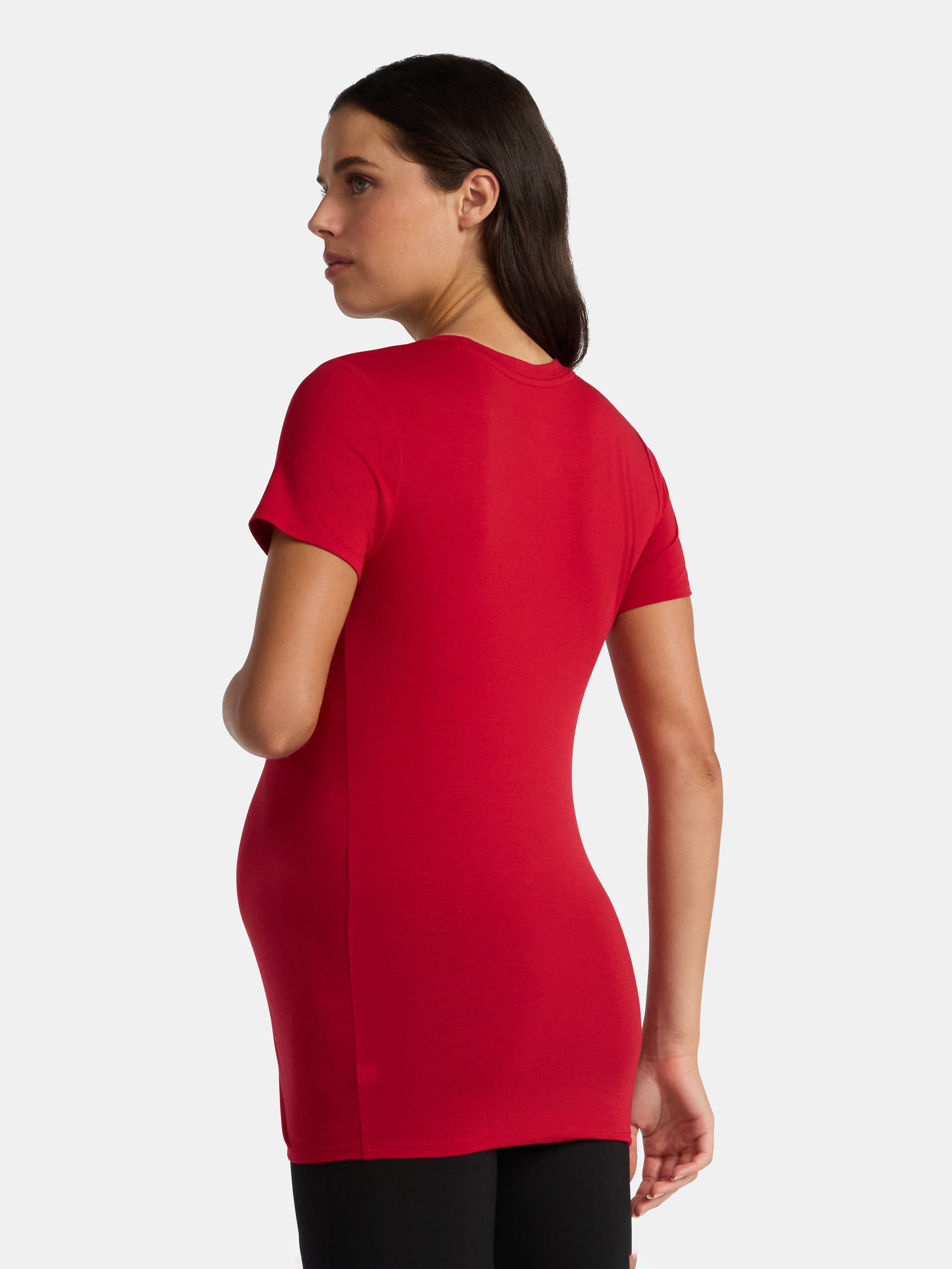 Time and Tru Women's Maternity Non Shirred Tee with Short Sleeves, Sizes S-XXL