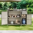 thumbnail image 2 of Luckynote 47.5"W Wicker Outdoor Storage Cabinet with Tempered Glass Desktop, Weather-proof Rattan Bar Table with Three Doors, Adjustable Shelf, and One Drawer, for Outdoor Cushions, Grey, 2 of 23