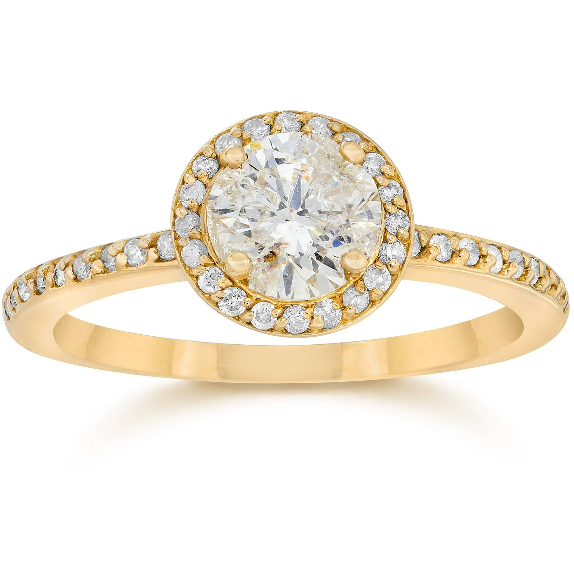 Bague de Fiançailles Halo Diamant 7/8 Carat Or Jaune 14K