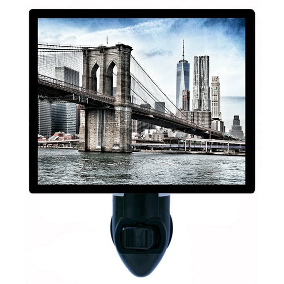 Night Light - Brooklyn Bridge Skyline. | New York Theme, Includes Free Switchable Insert, 4W Bulb, E12 Base