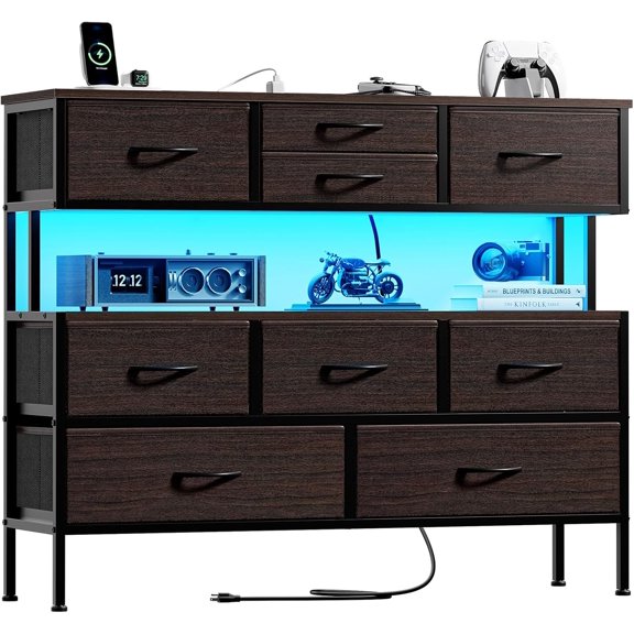 Mueble De Tv 55 Centro De Entretenimiento Luz Led Enchufes Marrón