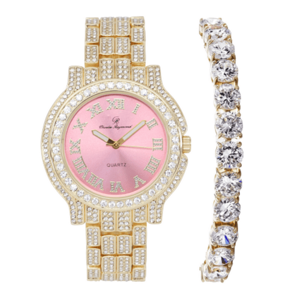 Women's Luxury Crystal Diamonds Iced Out Watch, a True Testament to blinged-Out Beauty and Timeless Glamour (L0504LA-T GLD-Pink)