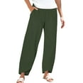 thumbnail image 2 of Cotton Linen Pants Women Summer Plus Size Boho Pants 2025 Lightweight Hight Waist Linen Vacation Beach Pants Pockets Green S-5XL, 2 of 7