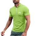thumbnail image 5 of Blusa y camisa de manga corta con cuello alto para hombre, de verano, de color liso, ajustada, deportiva, con cremallera, de manga corta, con cuello alto., 5 of 5
