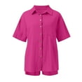 thumbnail image 6 of Holzkary Women's Summer Cotton Linen Short Sets 2 Piece Shorts Top Lounge Beach Vacation Fashion Casual Cardigan Short Sleeve Shorts 2 Piece Set Woman Summer Hot Pink M, 6 of 6