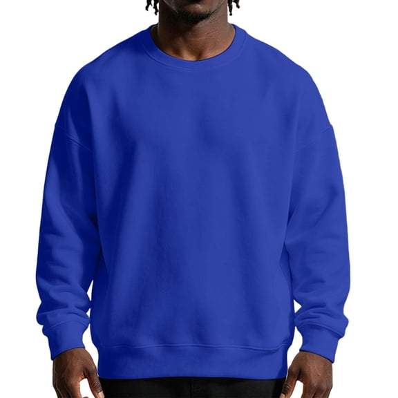 Dwelliawo Men's Fleece Lined Crewneck Sweatshirt Long Sleeve Loose Fit Soft Basic Pullover Sweatshirt Royal Blue 2XL