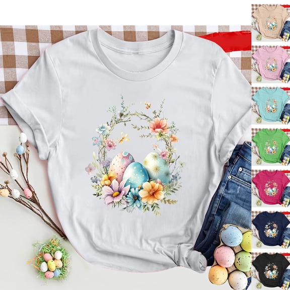 VBTAPA Novelty Graphic Tees for Women Happy Easter Bunny Print T-Shirt Cute Leopard Rabbit Tee Tops Pink XXL