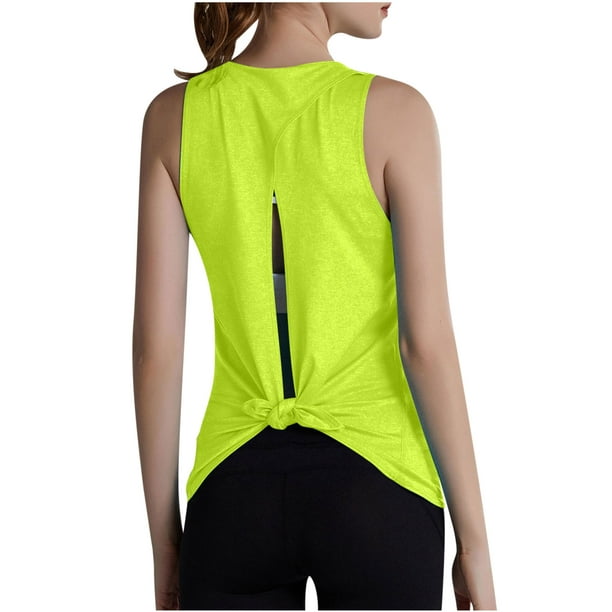 Women's Sleeveless Yoga Workout Tank Tops Scoop Neck Loose Fit Back Tie  Knot Running Exercise T-Shirt Activewear 