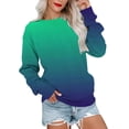 thumbnail image 2 of IROINID Rabais T-Shirts à Manches Longues pour Femmes T-shirt Ample Imprimé Blouse Col Rond Hauts de Détente Chandail à Capuchon, Vert, 2 of 5