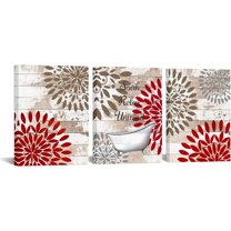 Hieng Orange Bathroom Wall Art 3 Pieces Dahlia Flower Prints Relax Relax Unwind Signs Rustic Wood Background and Artwork(only canvas)