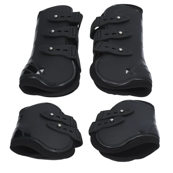 Horse Tendon Boots Set, Horse Care Boots Protection PU Shell Safe For Horses A Set Of Black Front And Rear