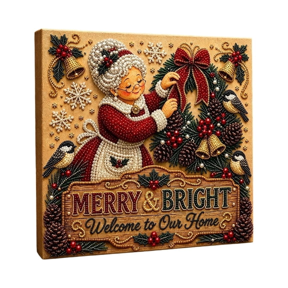 CHJK Mrs Claus Baking Pearl Diamond Art Kits, 7.87 Inch Pearl Bead Mosaic Craft Kits for adults, Christmas Kitchen wWall Decorations Gift