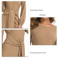 thumbnail image 1 of Vestido Corto De Manga Farol Larga, Vestido De Cóctel De Color Puro, Transpirable, Cuello Redondo, Cintura Elegante Para Citas ANGGREK Caqui S, 1 of 6