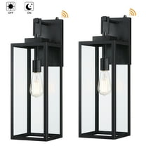 22 in. Matte Black Dusk to Dawn Outdoor Wall Lantern Sconce with No Bulbs Included