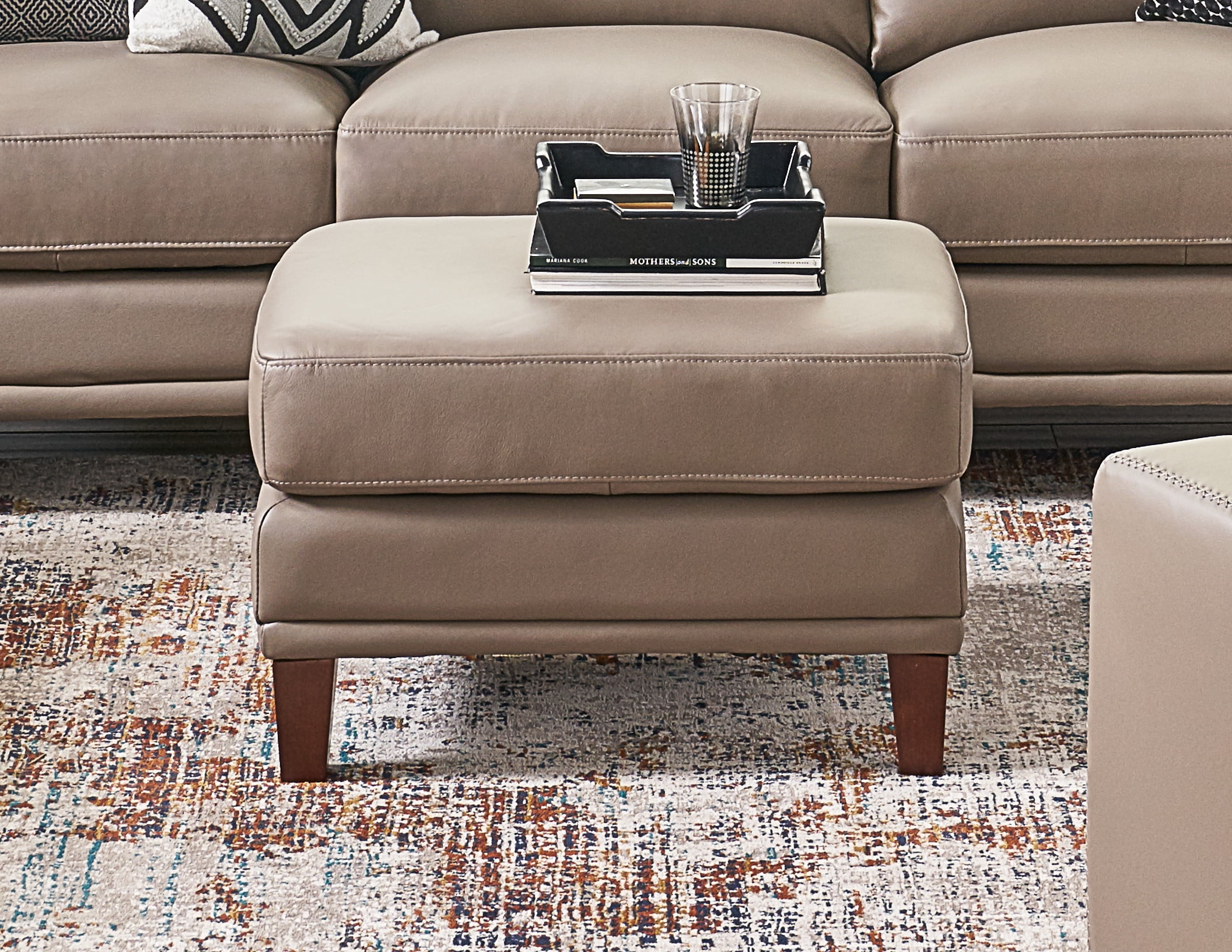 Taupe 2024 leather ottoman