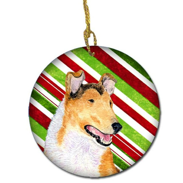 Collie Smooth Candy Cane Holiday Christmas Ceramic Ornament