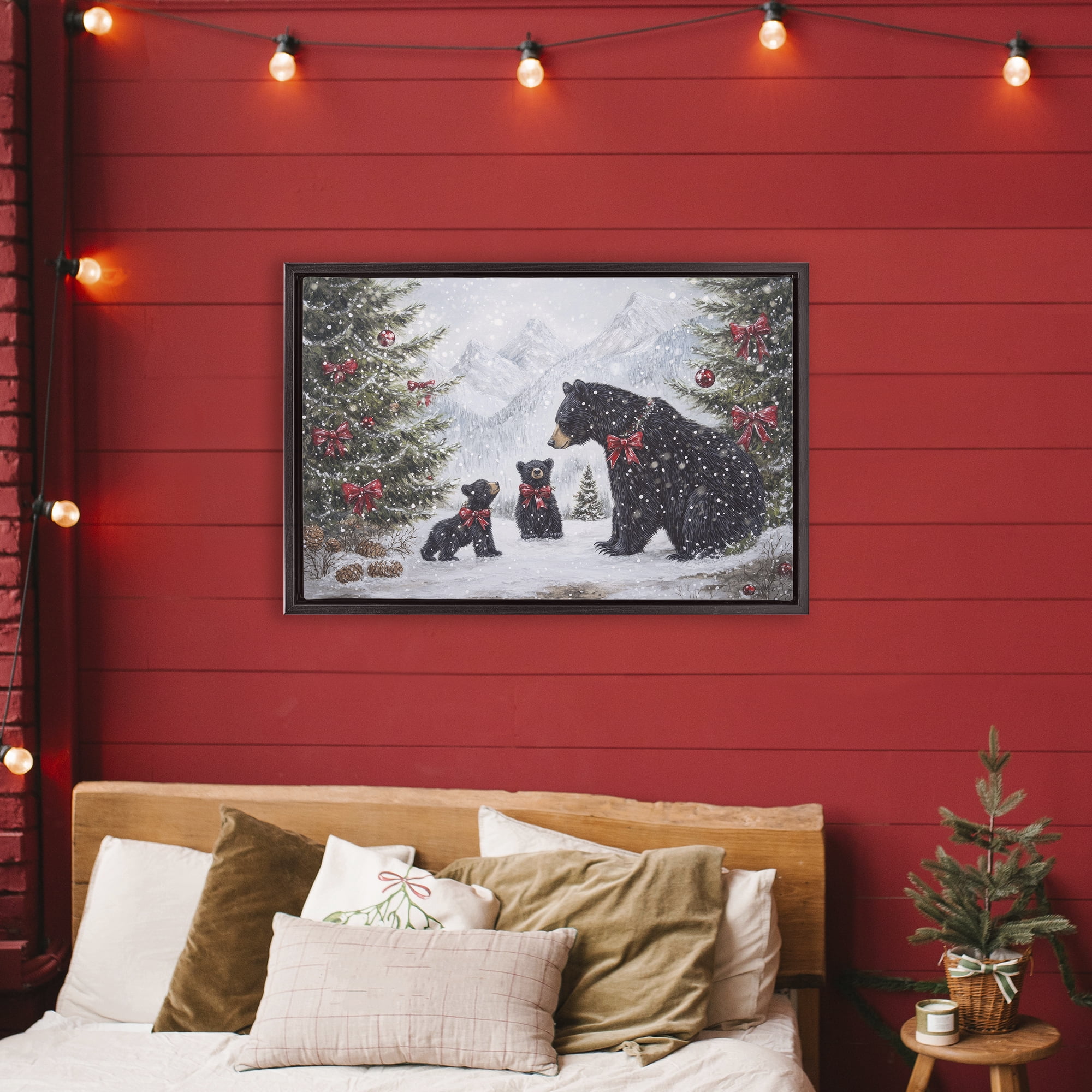 Stupell Industries Christmas Black Bears Black Framed Floater Canvas Wall Art, design by Tina LeCour