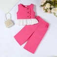 thumbnail image 2 of Baby Girls Summer Outfits Sleeveless Lace Ruffles Vest T Shirt Tops Solid Pants Casual 2 Piece Fall Outfits Size 9-12 Months, 2 of 7