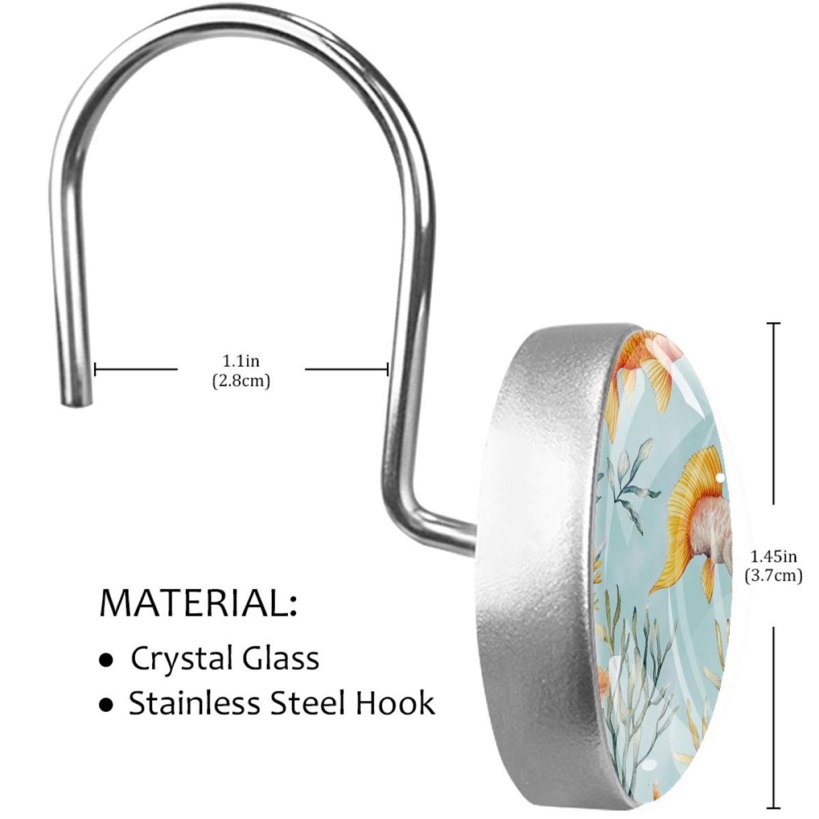 Serhorse Fish Corals Shower Curtain Hooks Round Crystal Glass, Set of 12 Shower Curtain Rings - Shower Hooks for Curtain Shower Rings