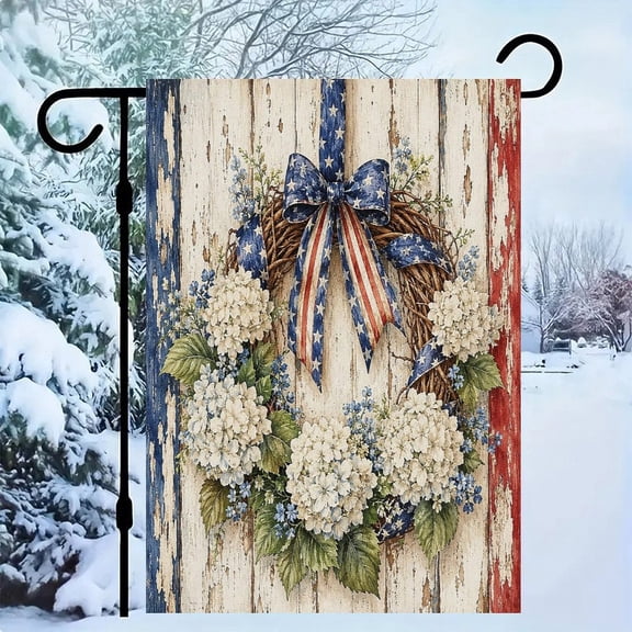 RKSupls Patriotic Linen Double Sided Garden Flag, Independence Day Themed Yard Decor, Bouquet Daisies Flag Decor Outdoor Banner for Holiday Lawn