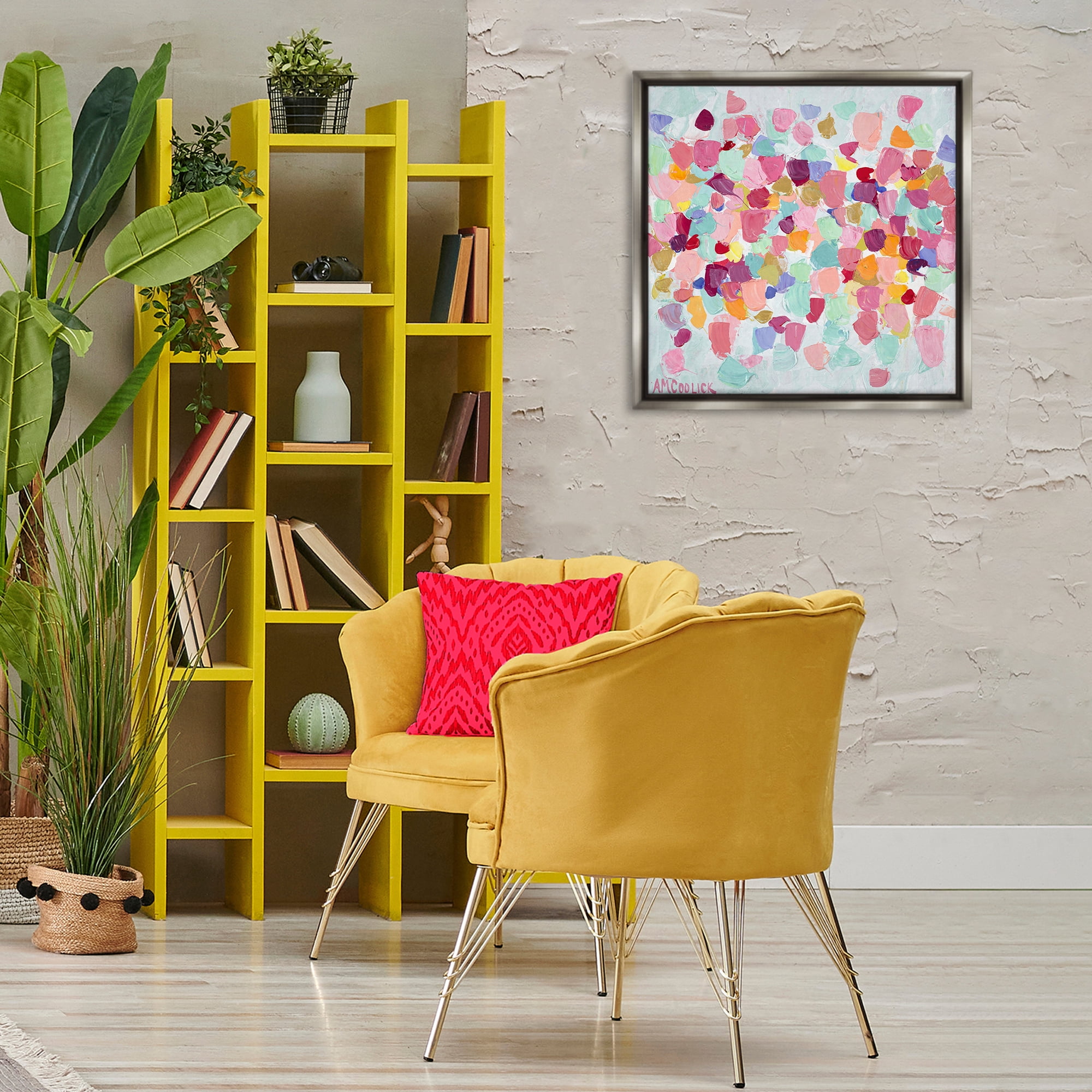Stupell Industries Pastel Hue Splotches Abstract Painting Gray Floater Framed Canvas Art Print Wall Art, 25 x 25