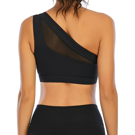 

FANNYC One-Shoulder Sports Bra For Women High Impact Seamless Sports Bra Wirefree Workout Gym Running Yoga Bra Shockproof Gather Bra Top With Sexy Mesh Yarn Back