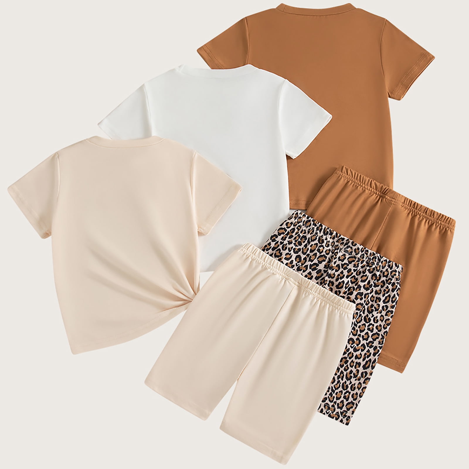 Zshosam Kids Shirt Girls Baby Girls and Toddler Sleeveless Tank Top and Shorts 6-piece Set Size 3T 4T,(Khaki 3-4 Years)