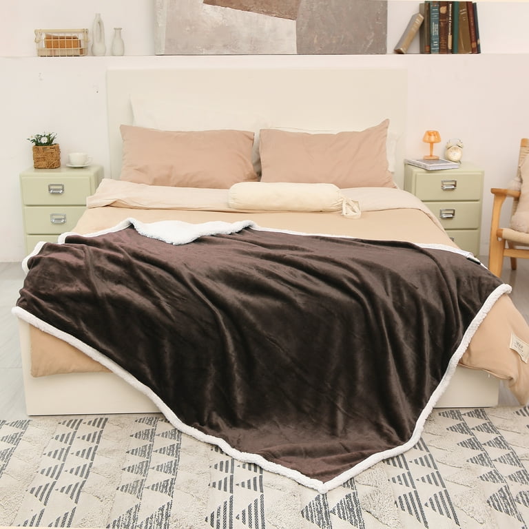 Catalonia Sherpa Throws Blanket Super Soft Comfy Micro Mink Fleece