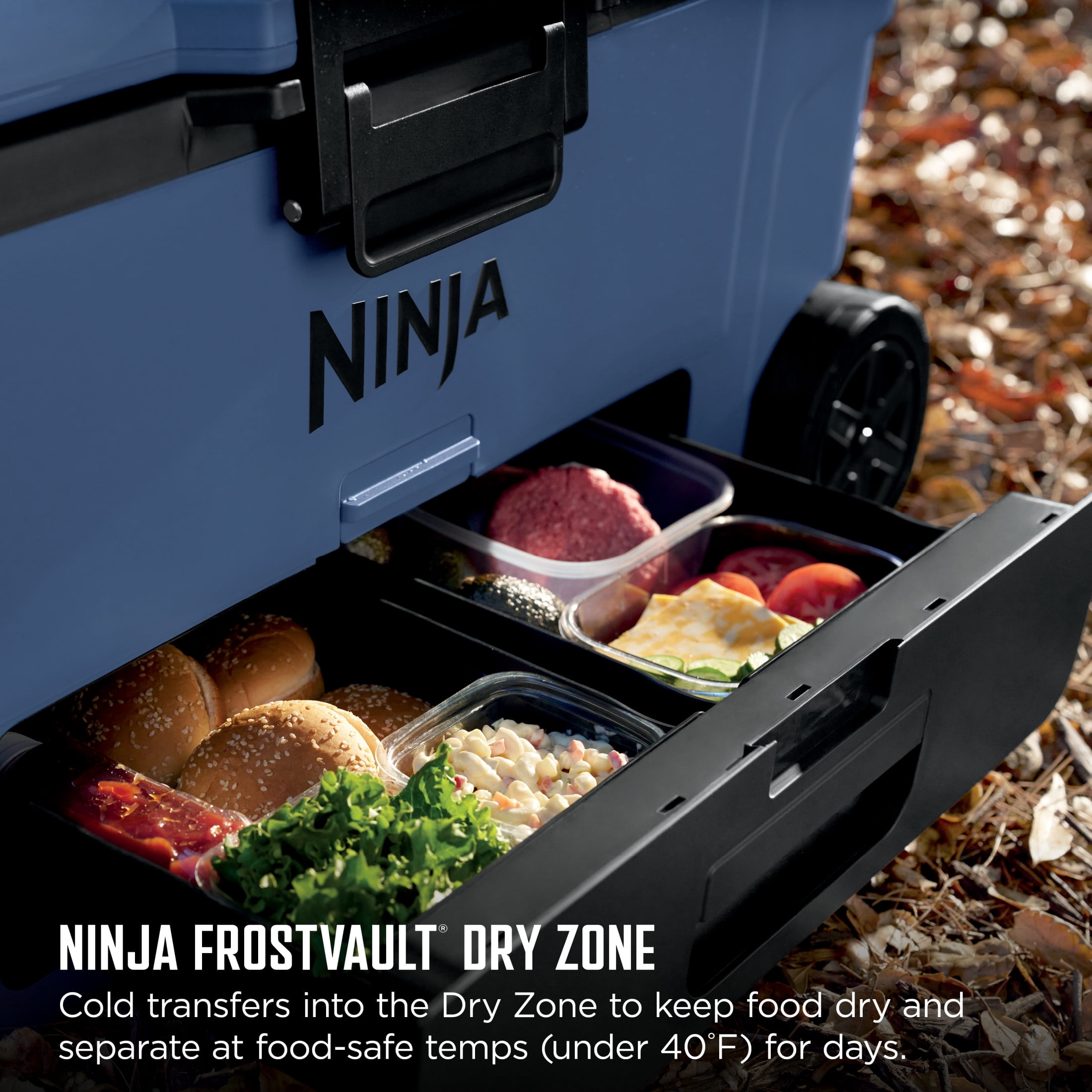 Ninja FrostVault 65-Qt Wheeled Cooler with Cold Dry Zone, Integrated Fridge-Temp Dry Storage Drawer, Premium Heavy-Duty Insulated Cooler, Keeps Ice for Days, FB265BL Lakeshore Blue