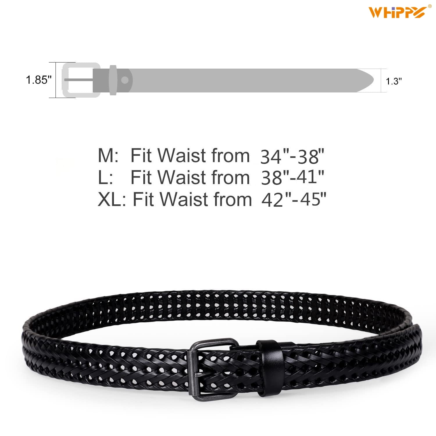 WHIPPY Classic Vintage Braided Leather Belt, Durable Woven