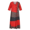 thumbnail image 4 of Women's Fashion Casual Short Sleeve V-Neck Button Print Maxi Loose Long Dress, 4 of 7