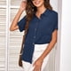 thumbnail image 2 of Blusa con botones para mujer, moda con cuello en V, informal, suelta, manga corta, Top de verano para mujer, azul oscuro L, 2 of 6