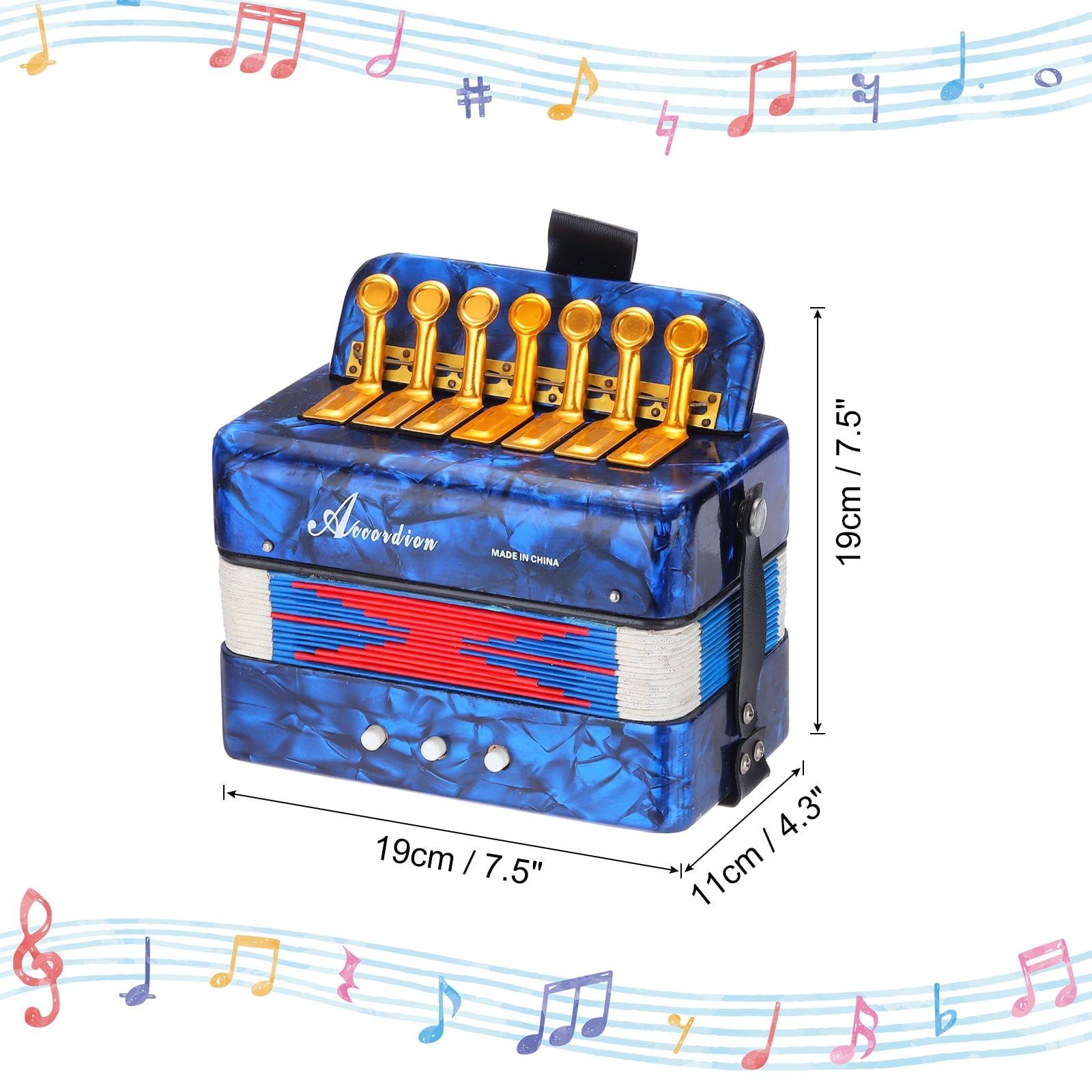 Uxcell Accordion, 10 Keys Bass Button Accordion Mini Musical Instrument Lightweight for Children Beginners Educational, Navy Blue