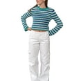 thumbnail image 3 of Sunloudy otoño mujer suéter de punto a rayas ganchillo recorte Casual manga larga cuello redondo pulóver Tops Streetwear Sunloudy  S M L XL, 3 of 9