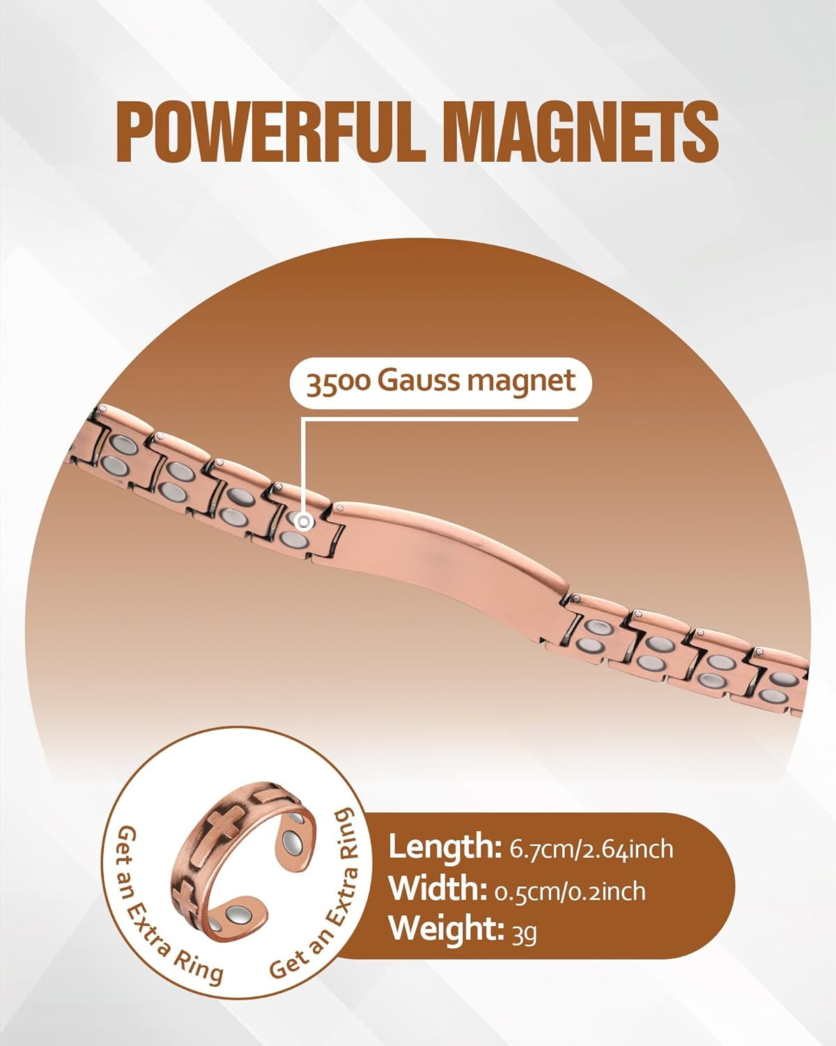 Wollet Copper Magnetic Bracelet for Men, Cross Bracelet With Ring, Copper Jewelry Gift