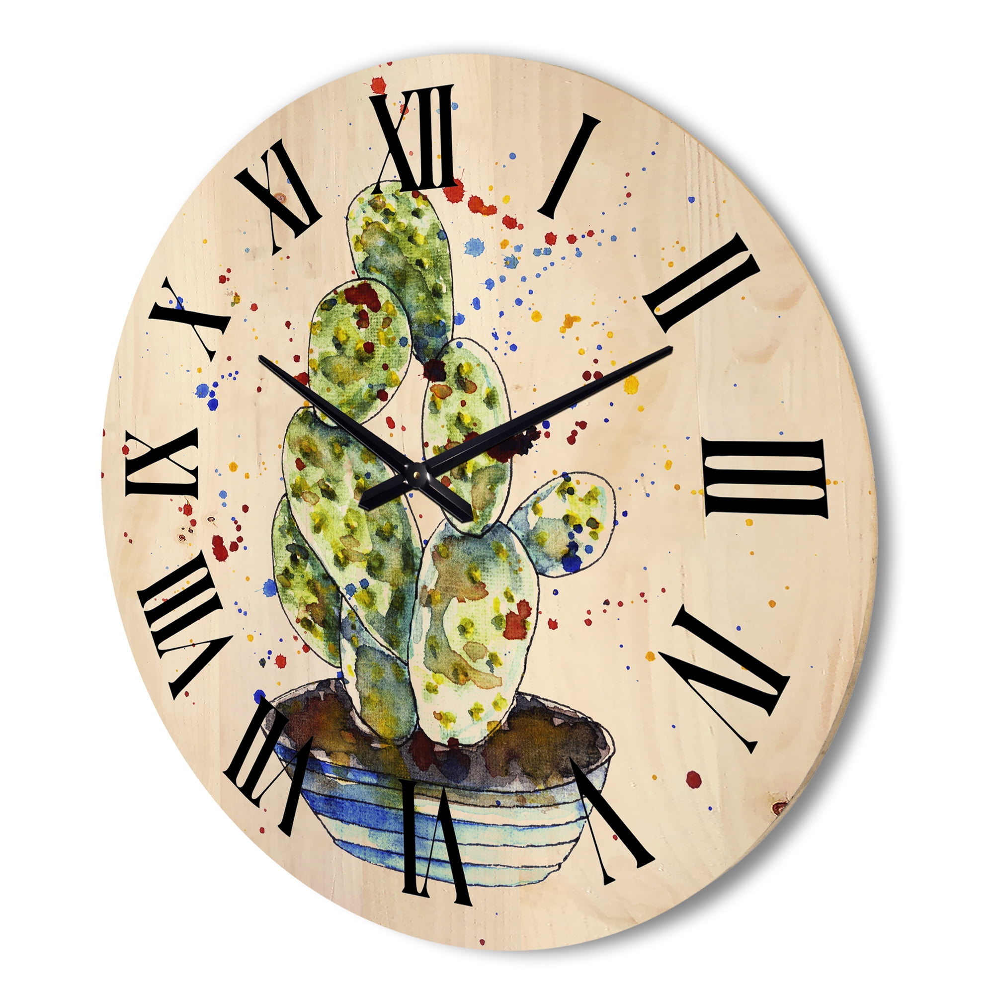 Designart 'Abstract Cactus Houseplant' Traditional Wood Wall Clock