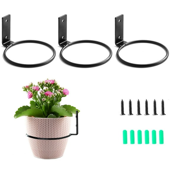 Tutuviw 3Pcs 4in Hanging Plant Stand,Flower Pot Holder Ring Wall Mounted,Metal Flower Pot Hangers,Wall Hanger Bracket Rings,Black Planter Bracket for Home Indoor Outdoor Pots,Screws Included