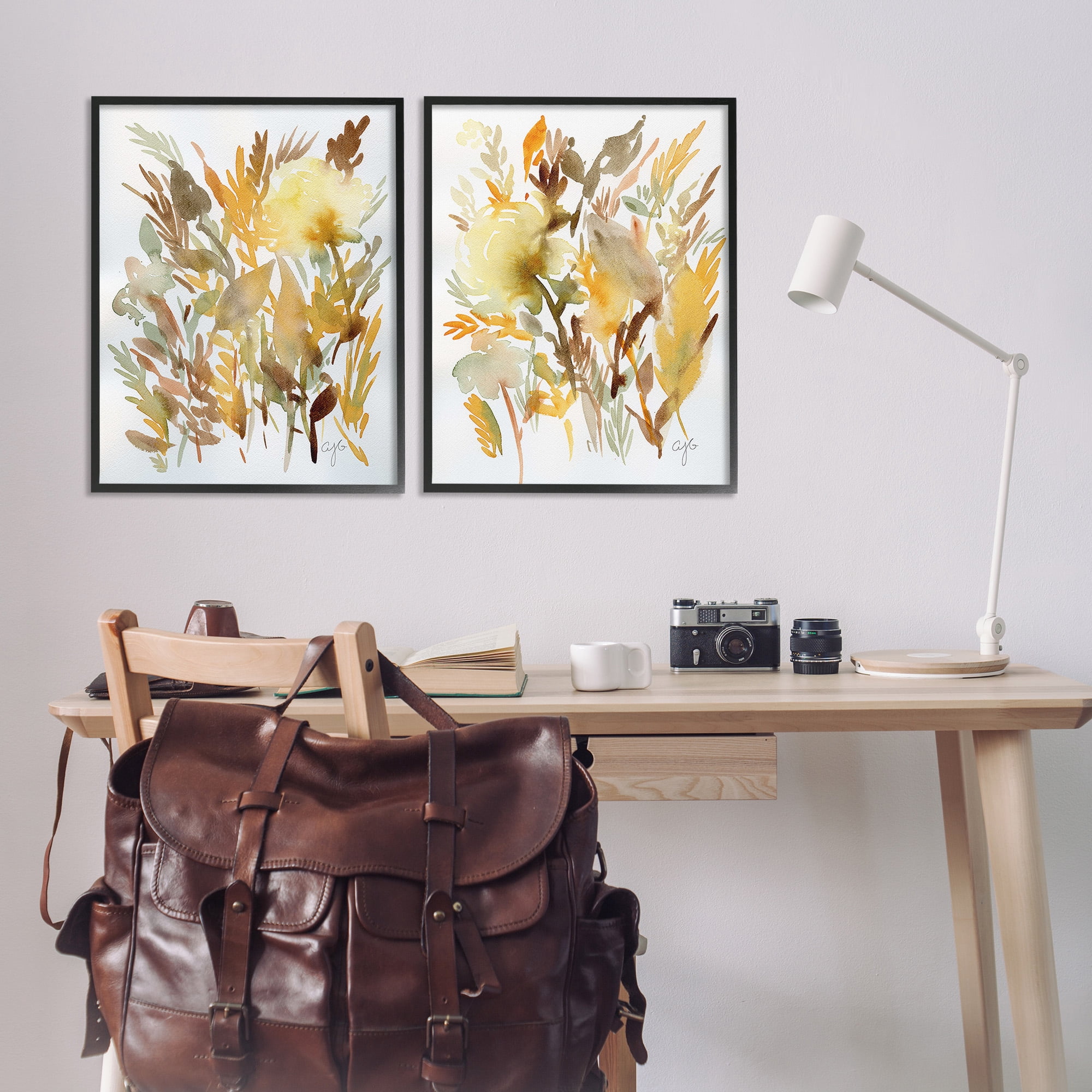 Stupell Industries Country Wheat Abstraction Botanical & Floral Painting Black Framed Art Print Wall Art, 24 x 30, Set of 2