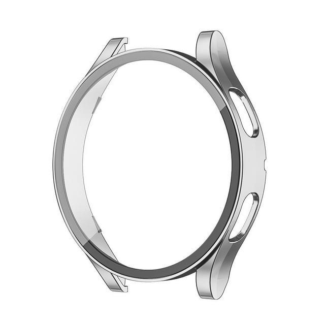 Case Cover Fit for Samsung Galaxy Watch 4 40mm 44mm,Glass Screen Protector Accessories PC All-Around Anti-fall Bumper Cover, Smart Watch Protective Case for Men Women -silver