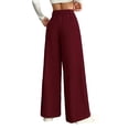 thumbnail image 2 of Corduroy Pants for Women Casual High Waisted One Buttoned Stretchy Loose Fit Wide Leg Pants with Pockets Wine Red L, 2 of 9